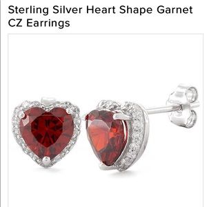 ❤️ Sterling Silver Heart Garnet Cz Earrings ❤️